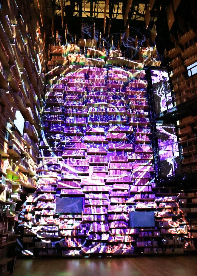 プロジェクション・マッピングでアート作品に！　角川武蔵野ミュージアム「本棚劇場｣で鑑賞することができる。撮影／小島愛子（2/2）